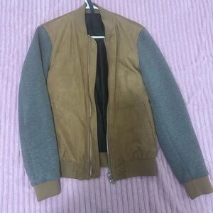 Zara Tan and Gray Bomber Jacket with Ribbed Cuffs
